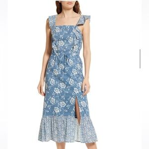 PAIGE Poppy Mix Blue Floral Cotton Midi Dress